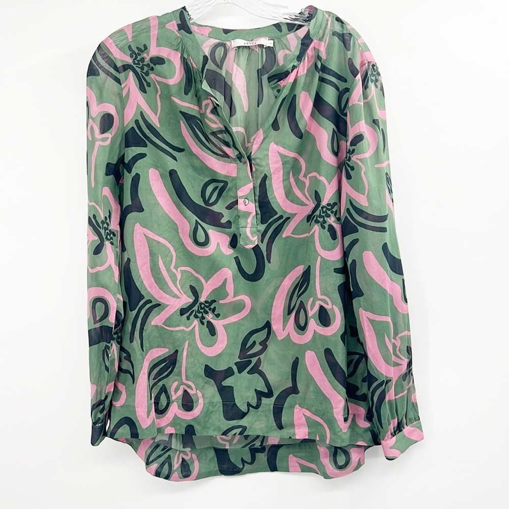 0039 italy Juliet blouse in Pink Green Black Paisley size Small